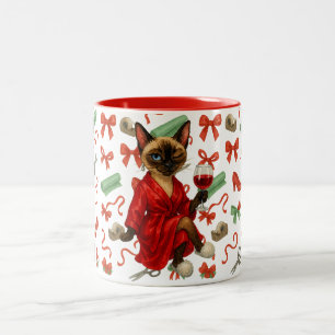 Tasse 2 Couleurs Chat siamois Noël drôle vacances chaos glamour Cha
