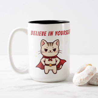 Tasse 2 Couleurs Chat Super-héros Crois en toi-même