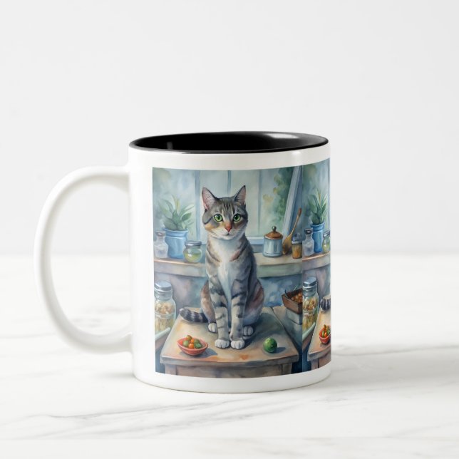 Tasse 2 Couleurs chat sur la table (Gauche)