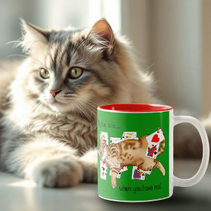 Tasse 2 Couleurs Chat tigré orange drôle jouant aux cartes de solit