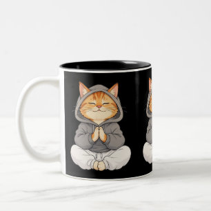 Tasse 2 Couleurs Chat Zen en capuche – Joli chat de dessin animé en
