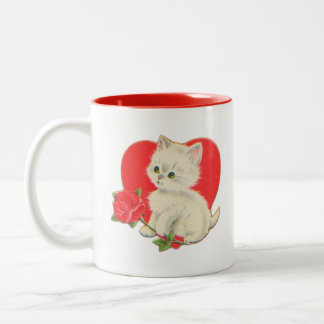 Tasse 2 Couleurs Chaton avec rose et cœur