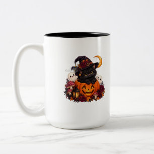 Tasse 2 Couleurs • Chaton noir Halloween mignon Sorcière dans la ci