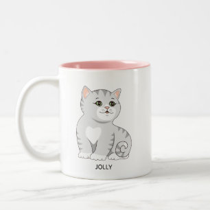 Tasse 2 Couleurs Chaton Tabby Gris Argent & Texte Personnalisé Tw