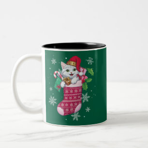 Tasse 2 Couleurs Chats Amoureux Noël Amusant Chats Propriétaire