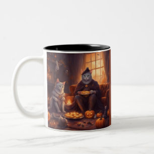 Tasse 2 Couleurs Chats anthropomorphes la nuit d'Halloween