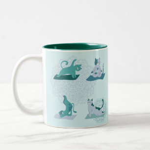 Tasse 2 Couleurs Chats de yoga verts