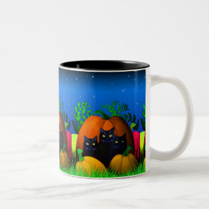 Tasse 2 Couleurs Chats d'Halloween noirs avec de la boue Citrouille