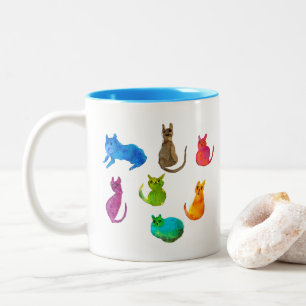 Tasse 2 Couleurs Chats fous colorés en aquarelle