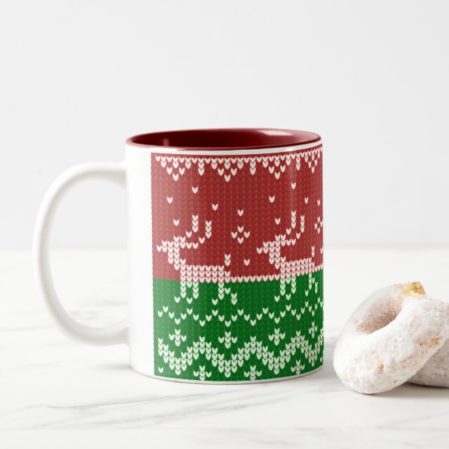 Tasse 2 Couleurs Chaudron moche Le Père Noël traîne et rennes (Avec donut)