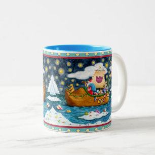 TASSE 2 COULEURS CHAUSSURES NÉERLANDAISES PÈRE NOËL SHIP, ICEBERGS,
