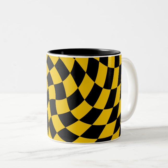 Tasse 2 Couleurs Chèques Jaunes Noirs Déformés À damiers (Devant droit)