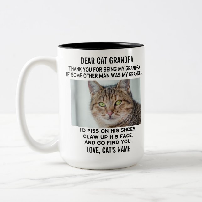 Tasse 2 Couleurs Cher grand-père de chat drôle | Photo et nom du ch (Gauche)