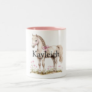 Tasse 2 Couleurs Cheval blanc Bow rose Floral Anniversaire