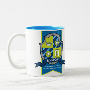 Tasse 2 Couleurs Chevalier Ashton bouclier rouge nom bleu signifian