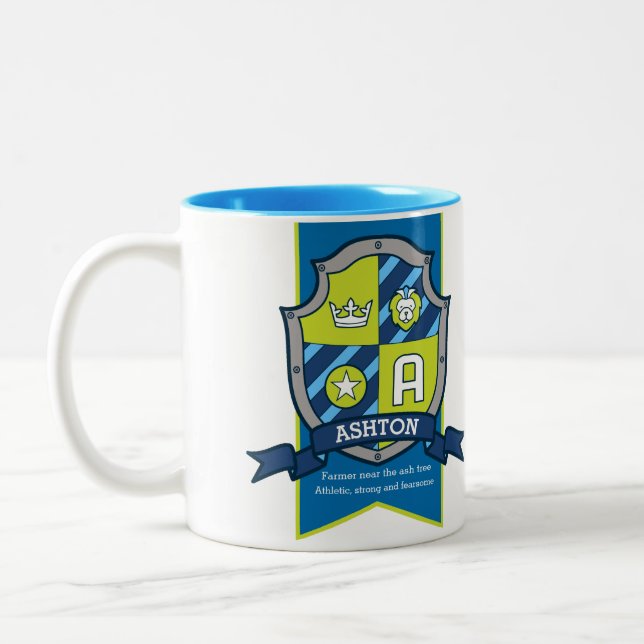 Tasse 2 Couleurs Chevalier Ashton bouclier rouge nom bleu signifian (Gauche)