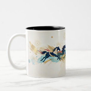 Tasse 2 Couleurs Chevaux au galop Aquarelle Or Art Abstrait