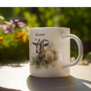 Tasse 2 Couleurs chèvre dans un vert pâturage aquarelle personnalis