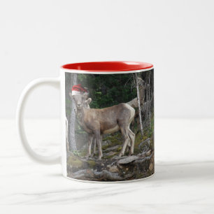 Tasse 2 Couleurs Chèvre de montagne avec le Casquette du Père Noël