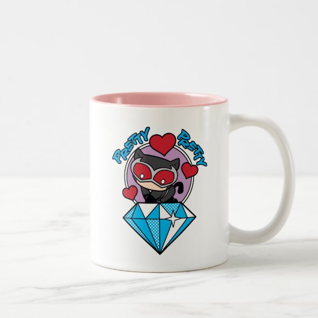 Tasse 2 Couleurs Chibi Catwoman assise Sur Le Grand Diamant (Droit)