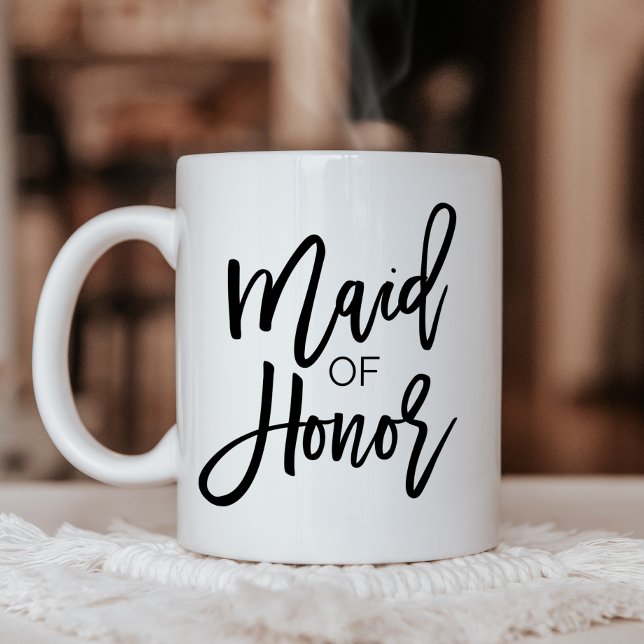 Tasse 2 Couleurs Chic Black Calligraphie Maid of Honor (Créateur téléchargé)