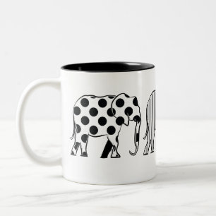 Tasse 2 Couleurs Chic, motif d'éléphants, noir et blanc