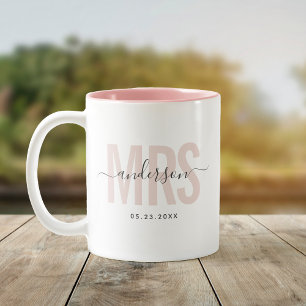Tasse 2 Couleurs Chic Nouvelle MRS Nom Personnalisé Date de Mariage