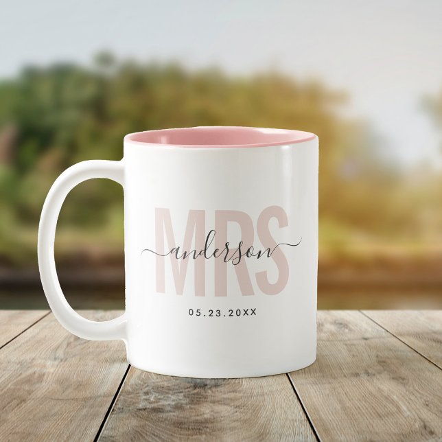 Tasse 2 Couleurs Chic Nouvelle MRS Nom Personnalisé Date de Mariage (Créateur téléchargé)