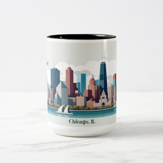Tasse 2 Couleurs Chicago Skyline Mug, 15oz (Centre)