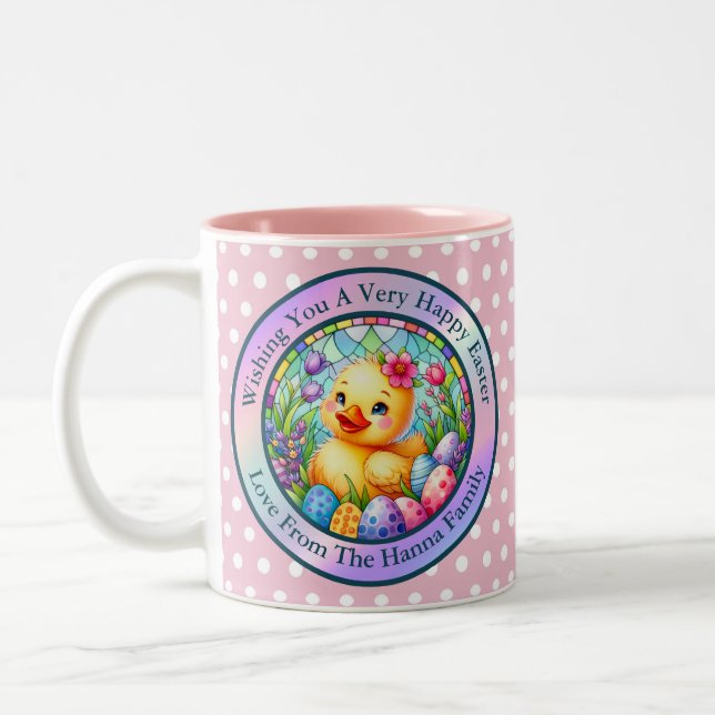 Tasse 2 Couleurs Chick de Pâques mignon, fleurs et oeufs colorés (Gauche)