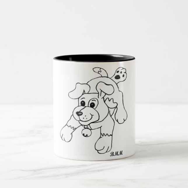 Tasse 2 Couleurs Chien au crayon de charbon (Centre)