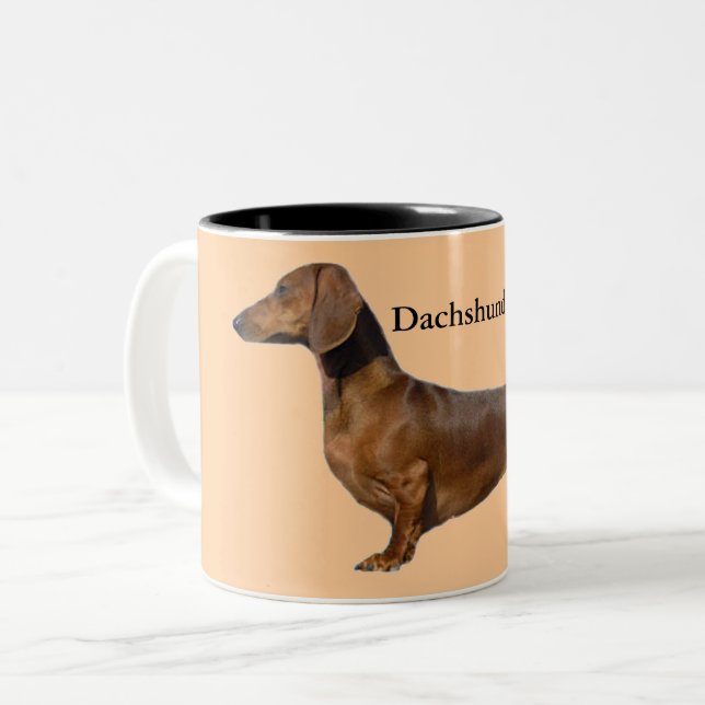 Tasse 2 Couleurs Chien Brown mignon Dachshund (Devant gauche)