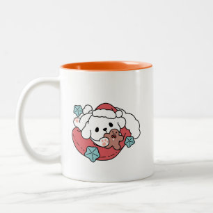 Tasse 2 Couleurs Chien de Noël à Santa Hat - Jour de Noël pour Anim