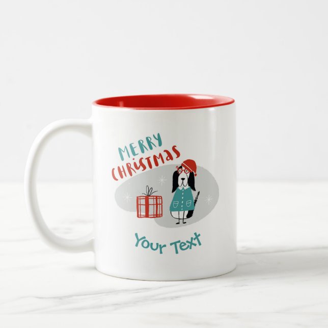 Tasse 2 Couleurs Chien de Noël personnalisé (Gauche)