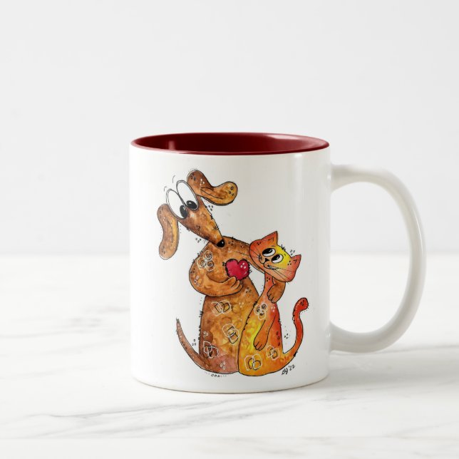 Tasse 2 Couleurs Chien et chat Whimsical mignon (Droit)
