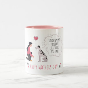 Tasse 2 Couleurs Chien Maman Fête des mères Drôle Pâtes Amour Coeur