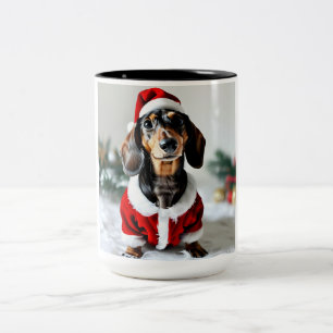 Tasse 2 Couleurs Chien noir Tandan Modachshund Face Père Noël Dachs