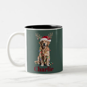 Tasse 2 Couleurs Chien Retriever Doré Noël Nom Personnalisé