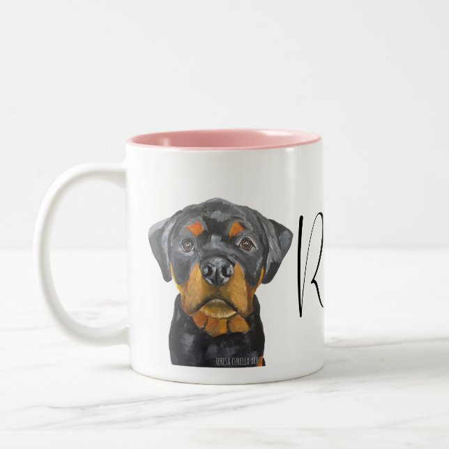 Tasse 2 Couleurs Chien Roxy Rottweiler personnalisé (Gauche)