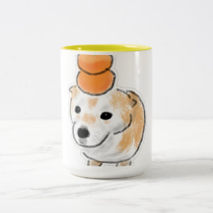 Tasse 2 Couleurs Chien Shiba mignon avec des mandarines sur la tête