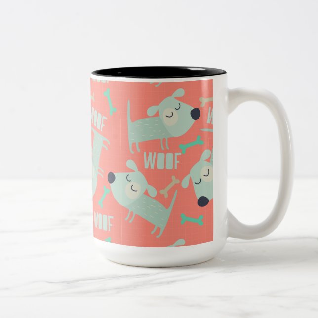 Tasse 2 Couleurs Chiens et os de Woof (Droit)