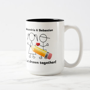 Tasse 2 Couleurs Chiffre couple de bâton avec le coeur réuni