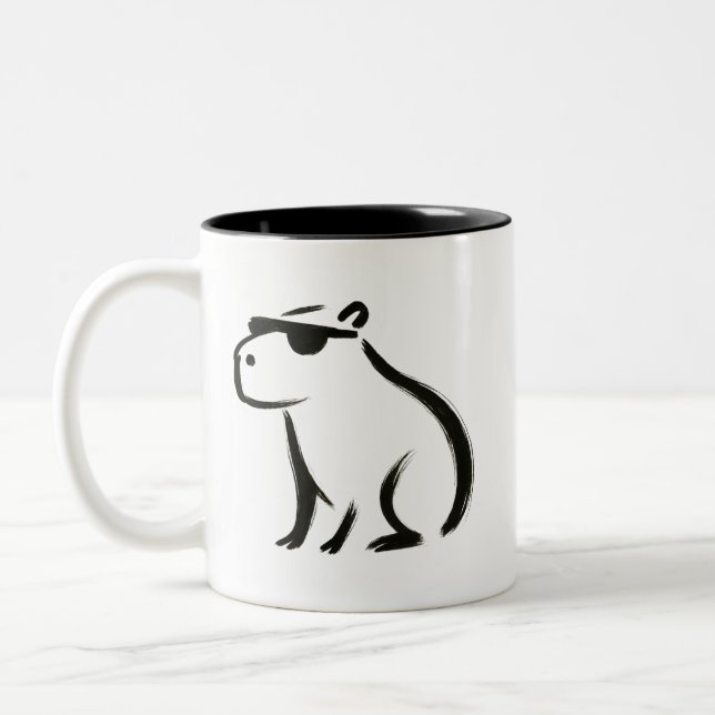 Tasse 2 Couleurs Chill Capybara - Conception de pinceau d'encre sur (Gauche)