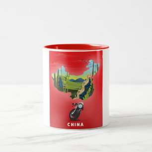 Tasse 2 Couleurs Chine Carte illustrée affiche de voyage