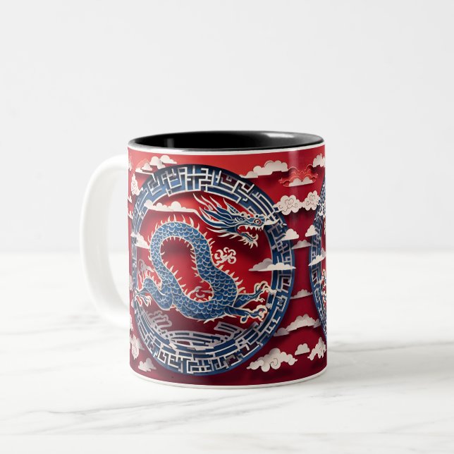 Tasse 2 Couleurs Chinois New Year Dragon Paper-cut 2024 2TMug (Devant gauche)