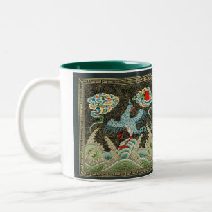 Tasse 2 Couleurs Chinoiserie Motif de grue dorée et de vague marine