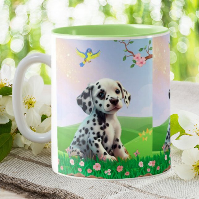 Tasse 2 Couleurs Chiot dalmate assis dans une pépinière de jardin (Créateur téléchargé)