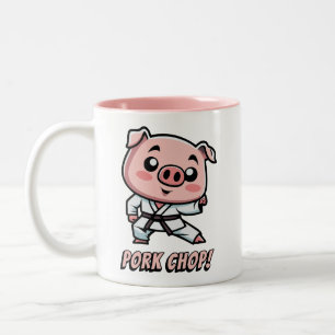Tasse 2 Couleurs Chop de porc ! Pun de cochon en caricature mignon