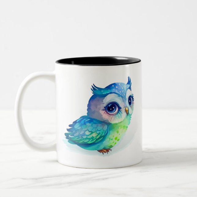 Tasse 2 Couleurs Chouette à mûre d'aquarelle (2) (Gauche)