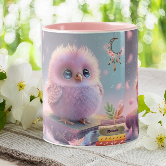 Tasse 2 Couleurs Chouette Bébé sur un livre Personnalisé (Créateur téléchargé)